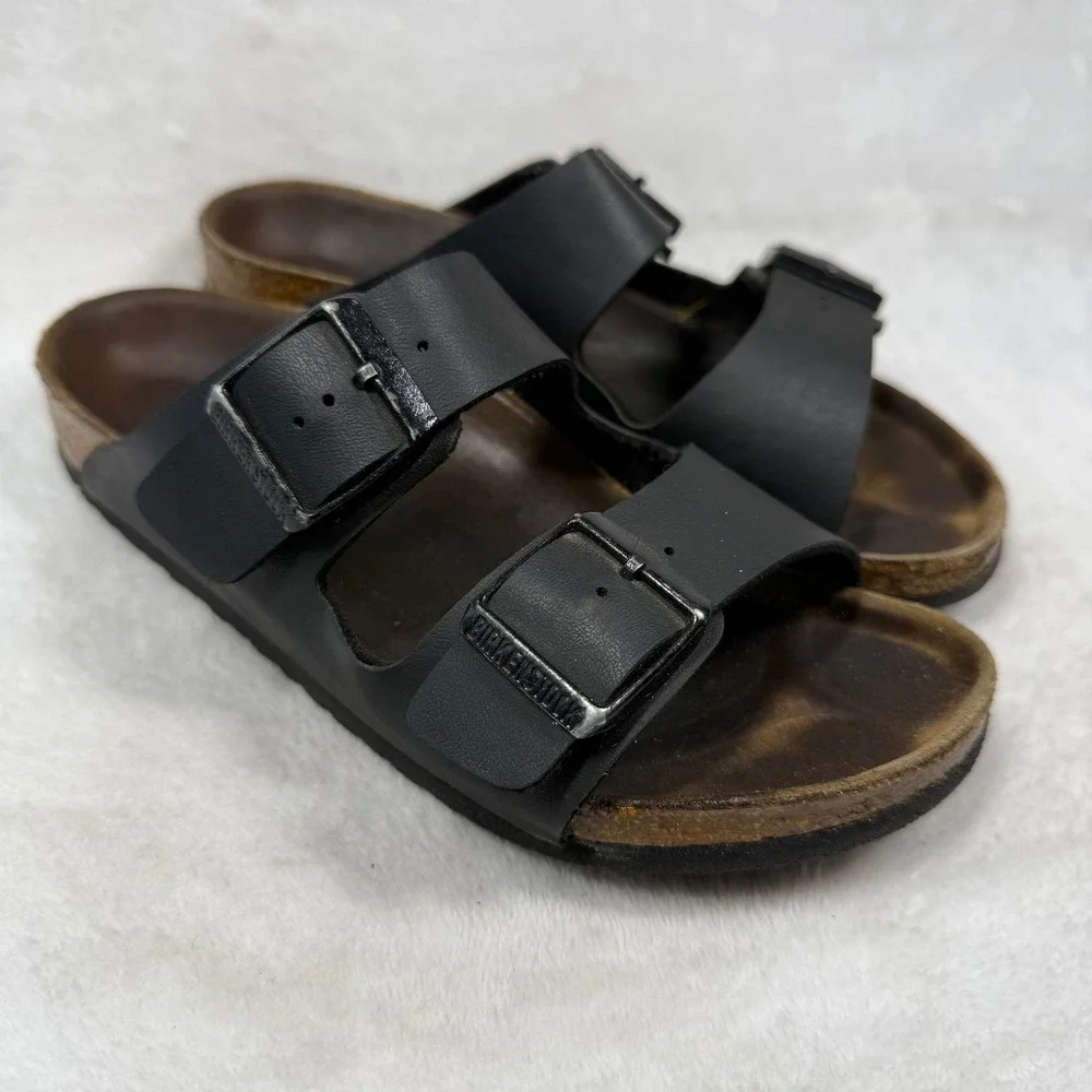 Birkenstock Arizona Black Birko-Flor Two Strap Slide Sandals EU 33 Narrow US 2